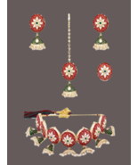Red &amp; Green Meenakari Necklace Earring Maangtikka &amp; Ring Set - $75.43 CAD