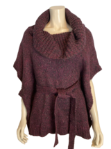 White House Black Market Women&#39;s Belted Cowl Neck Poncho XS Burgundy - $21.84