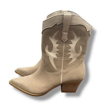 Oasis Society Houston Taupe Beige White Cowboy Western Vegan Leather Boo... - $129.99