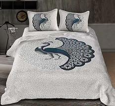 Traditional Jaipur Cotton Peacock Printed Bedsheet, Sanganeri Jaipuri Bedspread  - £25.91 GBP