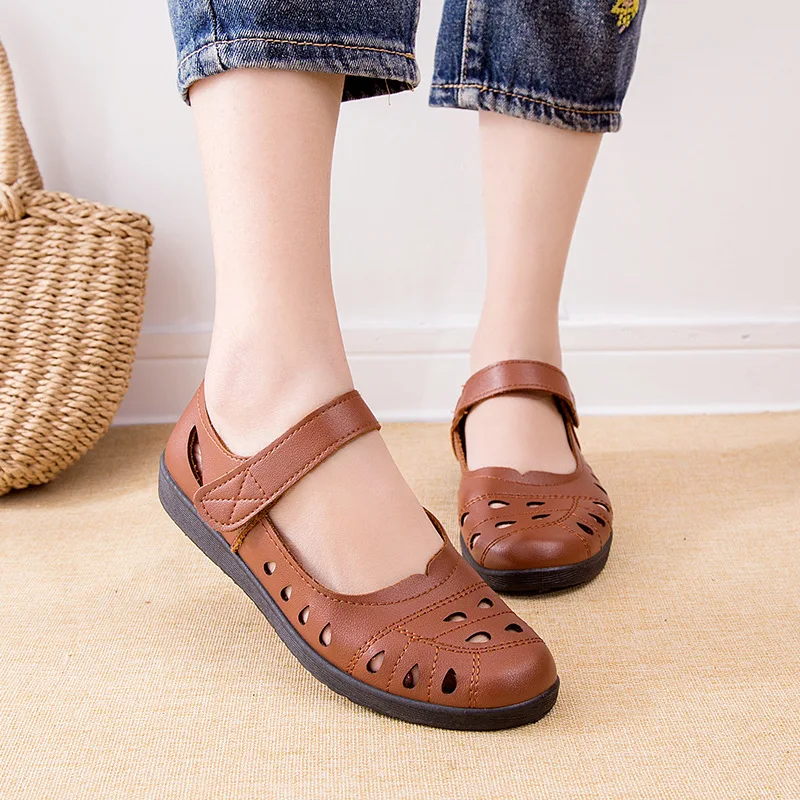SNURULAN Summer Ballet Flat Shoes Woman  Leather Mary Jane Casual Shoes Ladies L - £121.75 GBP