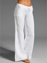 2023 new Women Drawstring Casual Pants Cotton Linen White Black Khaki  Spring Su - £88.30 GBP