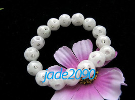 Free Shipping - Hand carved jade Skull bracelet , natural white Jadeite Jade car - £23.90 GBP