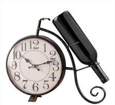 Clock Wine Bottle Holder Bicycle Vintage Inspired Rustic Look Black Iron Retro image 2