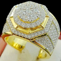 14K Placcato Oro Giallo Diamanti Finti Uomo Anello Eternity Matrimonio Gioielli - £375.21 GBP