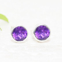 PURPLE AMETHYST Lab-Created Gemstone 925 Sterling Silver Jewelry Stud Earrings - £29.75 GBP