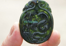 Free Shipping - good luck Amulet Natural  green Jadeite Jade carved snake charm  - £21.23 GBP