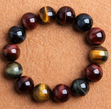 Free shipping - good luck Natural red / yellow / blue tiger eye stone charm bead - £20.53 GBP