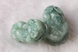 Free Shipping - one couple / ONE  pair  Amulet genuine  green jade jadeite carve - £23.13 GBP