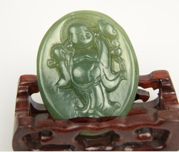 Free Shipping - good luck Amulet Hand carved AAA Grade Natural Ice Green jade Sl - £23.63 GBP