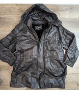 Michael Michelle Vintage Men&#39;s L Black Genuine Leather Zip Up Overcoat CC - £77.66 GBP