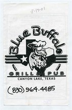 Blue Buffalo Grill Pub Menu Canyon Lake Texas  - £14.01 GBP