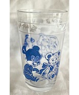 Vintage Blue Swanky Juice Glass Swig Pigs + Teddy Bears 3 3/4&quot; Tall Made... - $12.16 CAD