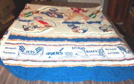 Vintage 1980&#39;s NFL FOOTBALL TEAMS Quilt Blanket Bed Spread 90 X 108 Bears 49ers - £67.26 GBP
