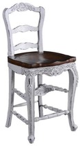 Counter Stool French Country Whitewash Rustic Pecan Floral Carved Saddle Seat - £694.64 GBP