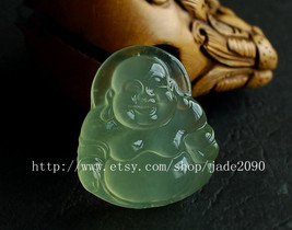 FREE SHIPPING Natural  white green jade prayer best Blessing Laughing Buddha cha - $25.99
