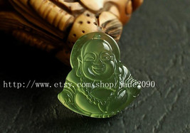 FREE SHIPPING Natural  white green jade prayer best Blessing Laughing Buddha cha - £20.29 GBP