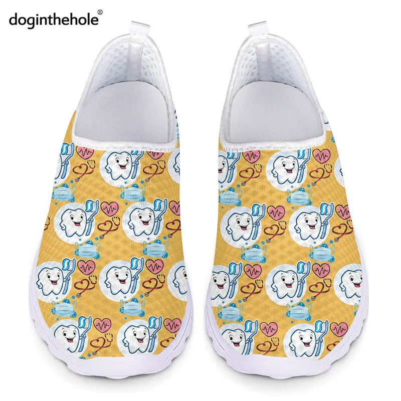 Doginthehole Women&#39;s Dental Shoes Cute Teeth Pattern Flat Shoe Blue Summer Casua - £147.72 GBP