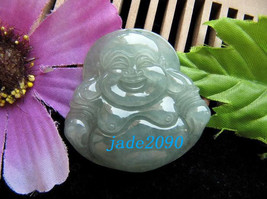 Free Shipping - good luck Amulet Hand carved AAA Natural light Green jade Laughi - £16.11 GBP