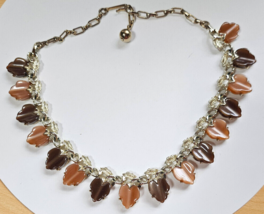 Vintage Brown Thermoset Heart Choker Necklace 16&quot; - £27.05 GBP