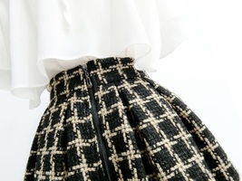 A-line Black Tweed Midi Skirt Outfit Women Custom Plus Size Woolen Party Skirt image 9