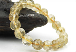 Free Shipping - 12mm  Real Natural Rutilated Quartz charm beaded rosary charm Br - £44.05 GBP
