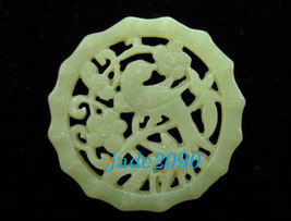 Free shipping - Elegant NATURAL Green jade carved Birds and Flower charm pendant - £20.71 GBP