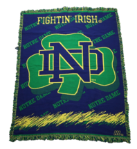 Vtg 90s Spell Out All Over Print University of Notre Dame Fringed Blanke... - $59.35