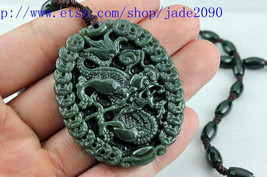 Free Shipping - chinese dragon  Natural black green jade carved Dragon charm jad - £20.77 GBP