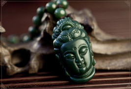 Free shipping - Natural green jade jadeite carved  Kwan Yin charm beaded... - $29.99