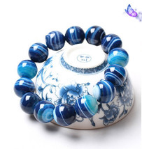 Free Shipping - good luck Natural  sky blue agate Prayer Beads charm beaded brac - £20.60 GBP