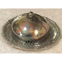 Butter Dish Silver Plate Dome w Round Ornate Platter Made in England Ser... - £14.15 GBP