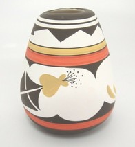 Studio Pottery Pot Vase Brown Orange White Yellow Southwestern Design Unsigned - £5.90 GBP