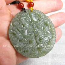 Free Shipping -  Couple jade pendants , Hand- carved Natural  green jade... - £18.38 GBP