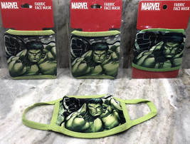 3ea Kids Marvel Incredible Hulk Fabric Face Masks Ages 4 &amp; Up-BRAND NEW-SHIP24HR - £7.81 GBP