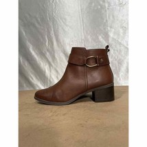 ANNE KLEIN Jeanne Boots Bootie Brown Leather Heel Side Zip Ankle Size 7.5 - £23.98 GBP