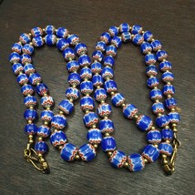 Vintage Blue Chevron Venetian Style Multilayers Glass Beads Necklace CHR-1 - £34.18 GBP