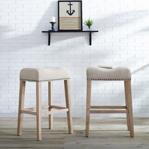 Roundhill Furniture Coco Upholstered Backless Saddle Seat Bar Stools 29&quot;, Tan - £95.11 GBP