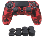 Silicone Grip Red Camo + (8) Multi Thumb Caps Non Slip For PS4 Controller  - $8.99