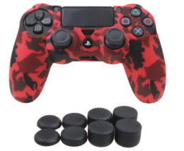 Silicone Grip Red Camo + (8) Multi Thumb Caps Non Slip For PS4 Controller  - £7.07 GBP