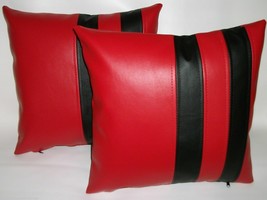 New Black &amp; Red Real Lambskin Leather Pillow Cushion Cover Handmade High Quality - £30.68 GBP