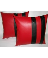 New Black &amp; Red Real Lambskin Leather Pillow Cushion Cover Handmade High... - €32,86 EUR
