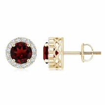 ANGARA Natural Garnet Stud Earrings with Diamond in 14K Gold (Grade-AAA, Size-8) - £1,884.02 GBP