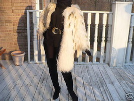 New Designer cream White Mongolian lamb fur Coat Jacket turns into Cape S-M 0-10 - £1,113.27 GBP