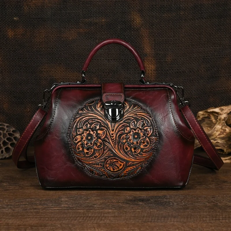  Luxury 2024  Handmade Women Shoulder Bags Vintage Embossed Leather Woman Handba - £58.77 GBP