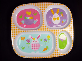 Easter themed melamine 4 part divided plate Bunny basket Easter eggs NEW - $6.50