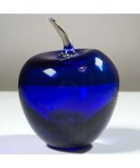 Vintage Blenko Cobalt Blue Glass Apple Paperweight Clear Stem 4” Art Gla... - €27,22 EUR