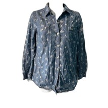 Old Navy Chambray Blue Rose Floral Button-Down Shirt S - £11.10 GBP