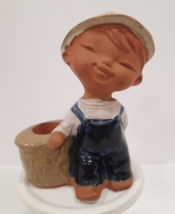 Vintage Redware Hand painted UCTCI Japan Figurine Boy by Well  w/ sticker EUC - £11.47 GBP