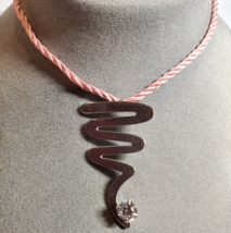 VTG 1980s All Sterling 925 Silver &amp; CZ Swirl Pendant on Pink Silk Necklace 13.5g - £31.57 GBP